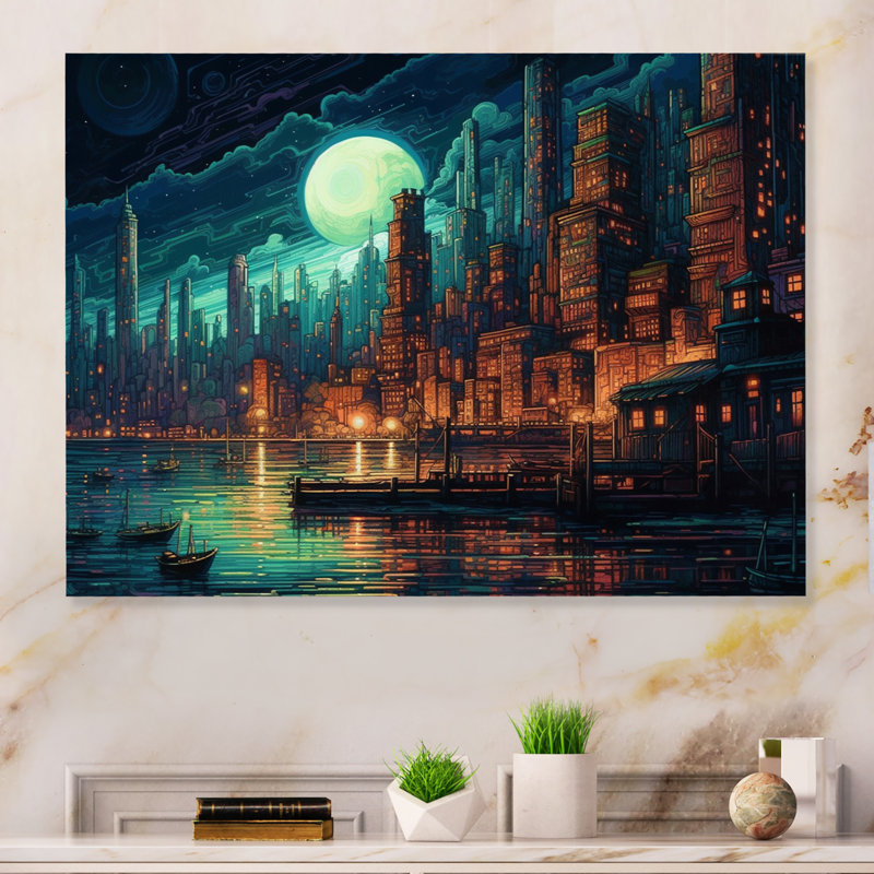 Décoration murale verte et orange Metropolis Deco I - City Art Deco, H 12 po x l 20 po x P 1 po