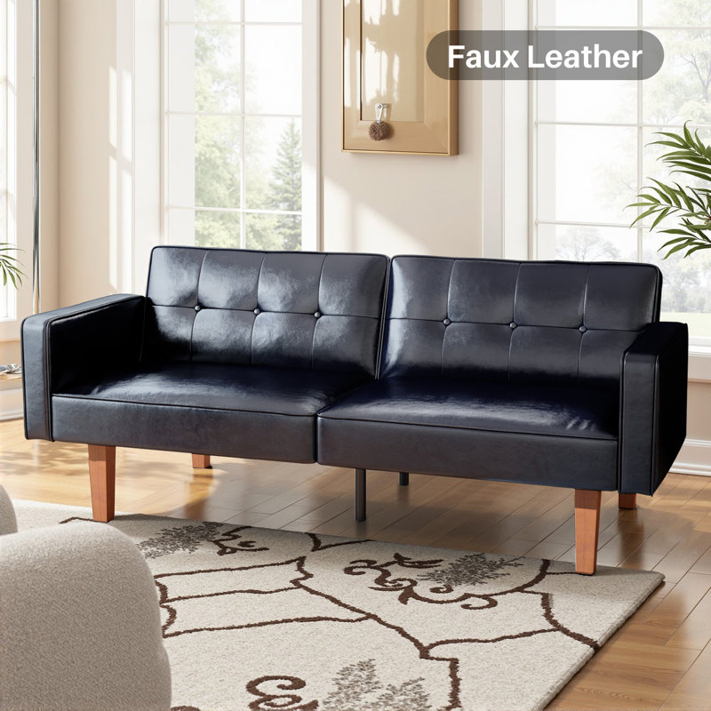 Besharat Convertible Futon Sofa Bed, Faux Leather Futon Couch Sleeper Recliner for Living Room, Light Gray 
