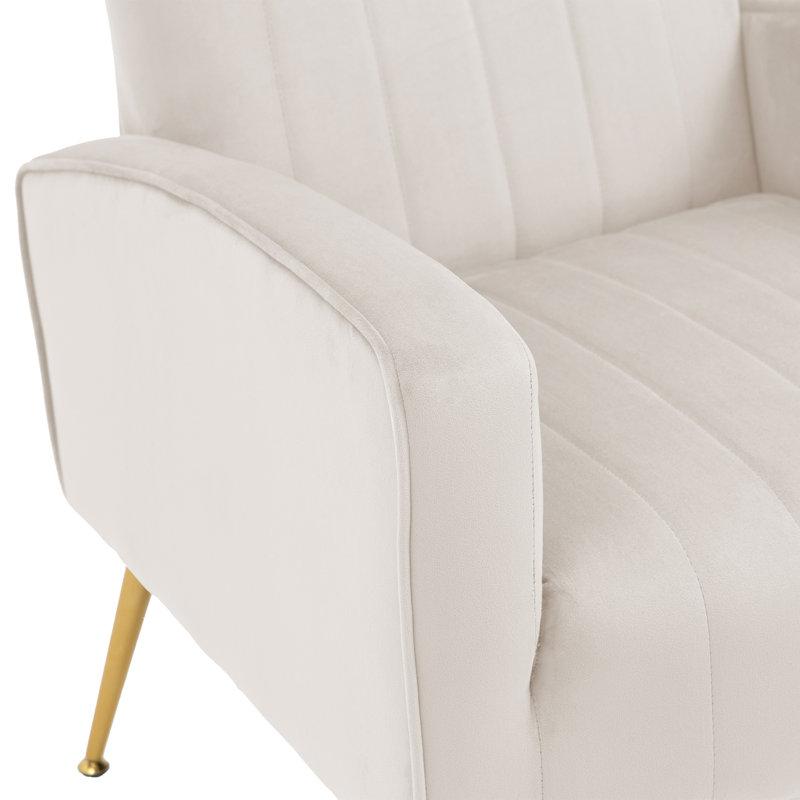 Joshy Upholstered 26.37" Wide White Velvet Wingback Armchair with Metal Legs, White Velvet