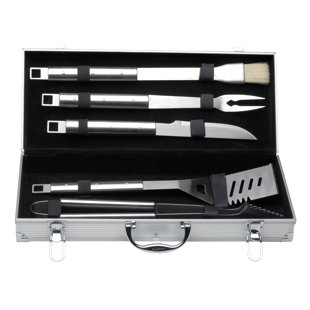 BergHOFF Essentials Cubo 6Pc 18/10 Stainless Steel BBQ Grilling Tool Set with Metal Case