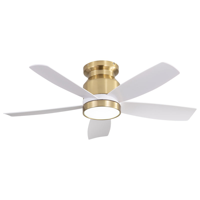 42 Inch Flush Mount Ceiling Fans with LED Light 22W and Remote Control 5 ABS Fan Blades for Indoor, Gold/White
