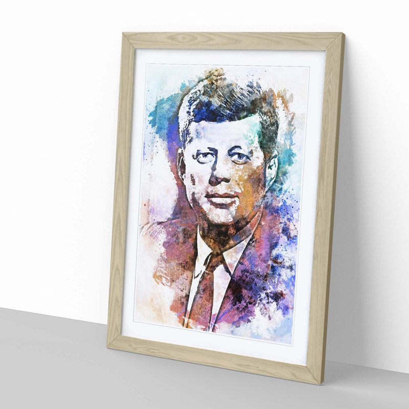 John F Kennedy JFK in Abstract - Picture Frame Painting Print on MDF, 76cm H x 50cm W x 2cm D, Oak