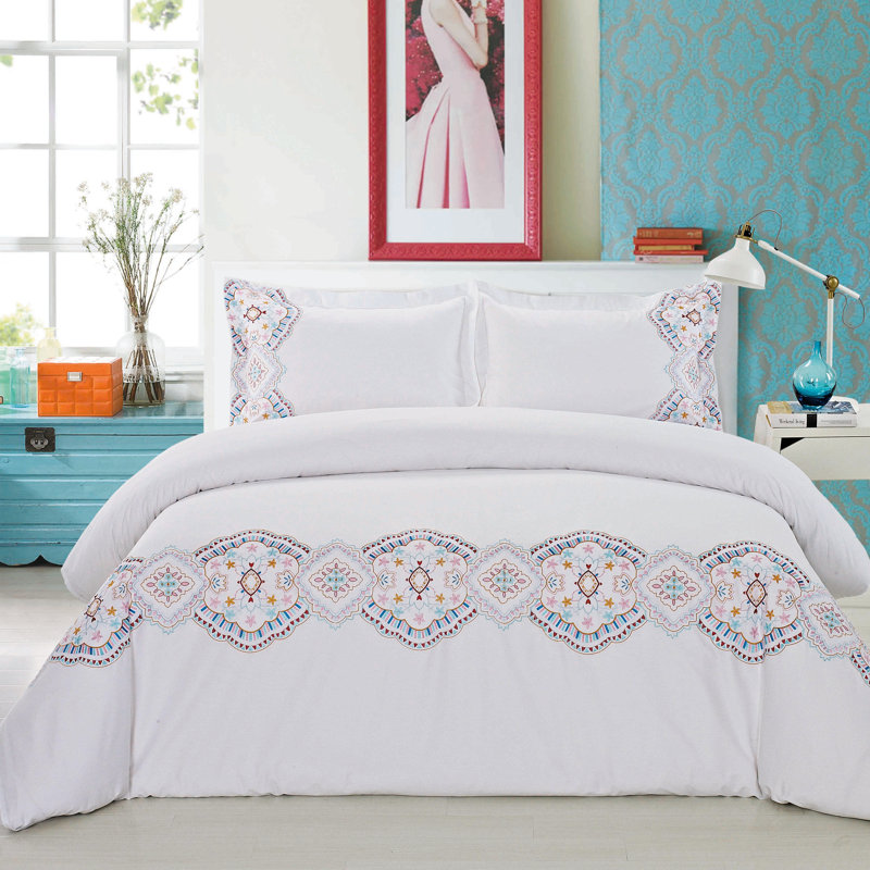Eckstein Cotton Damask Duvet Cover, Black/Multi, Full/Queen