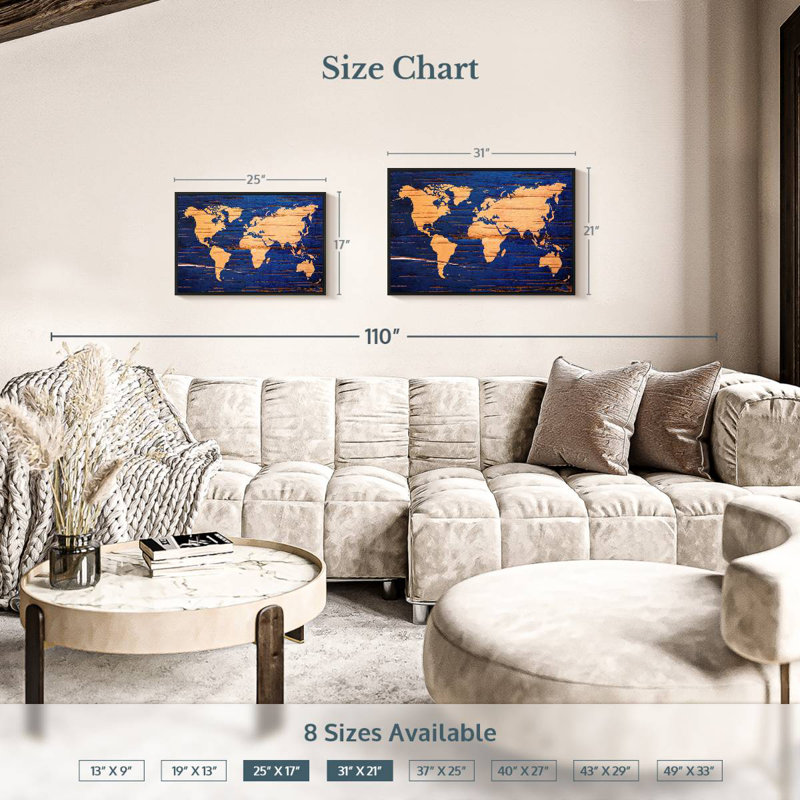 Aliaz Birch Cork World Map, 17" H x 25" W