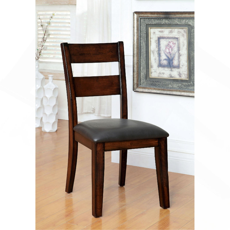 Set of 2 Transitional Style Dining Chairs, Solid Wood with Dark Cherry Finish, Padded Leatherette Seat, Sturdy Kitchen & Dining Room Furniture