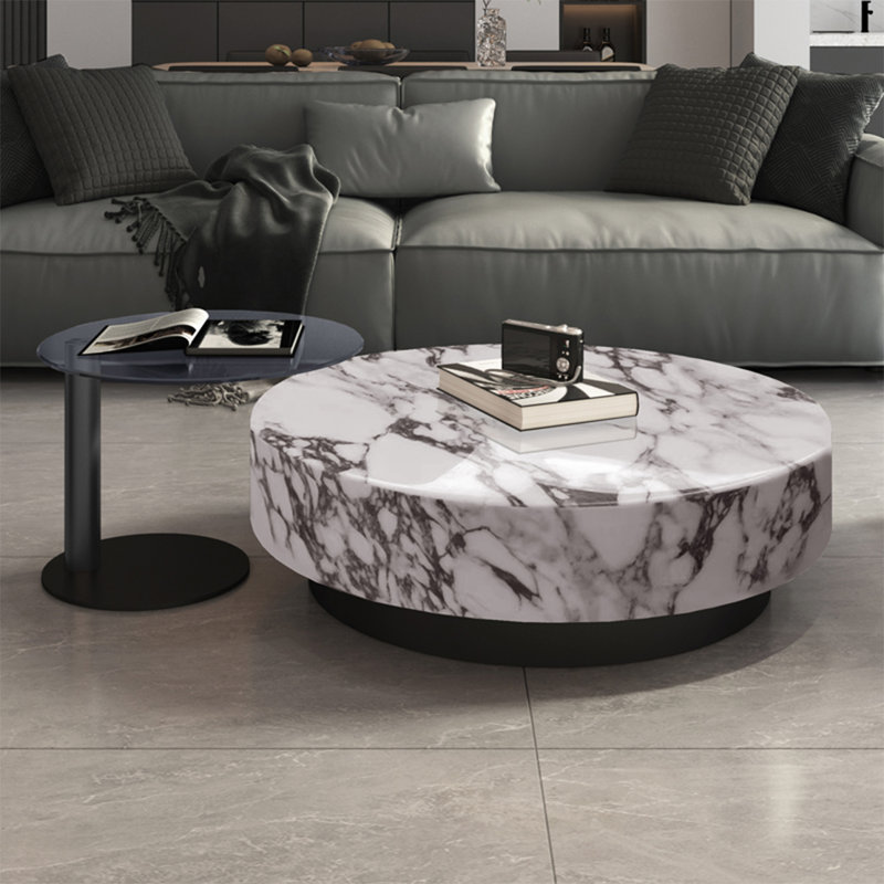 Modern round marble coffee table, 11.8" H x 43.3" L x 43.3" W