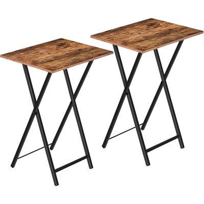 Ensemble de 2 tables d'appoint pliantes pour téléviseur, tables portatives pour petits espaces, tables basses industrielles pour canapé, structure métallique stable, design compact, brun et noir rustiques