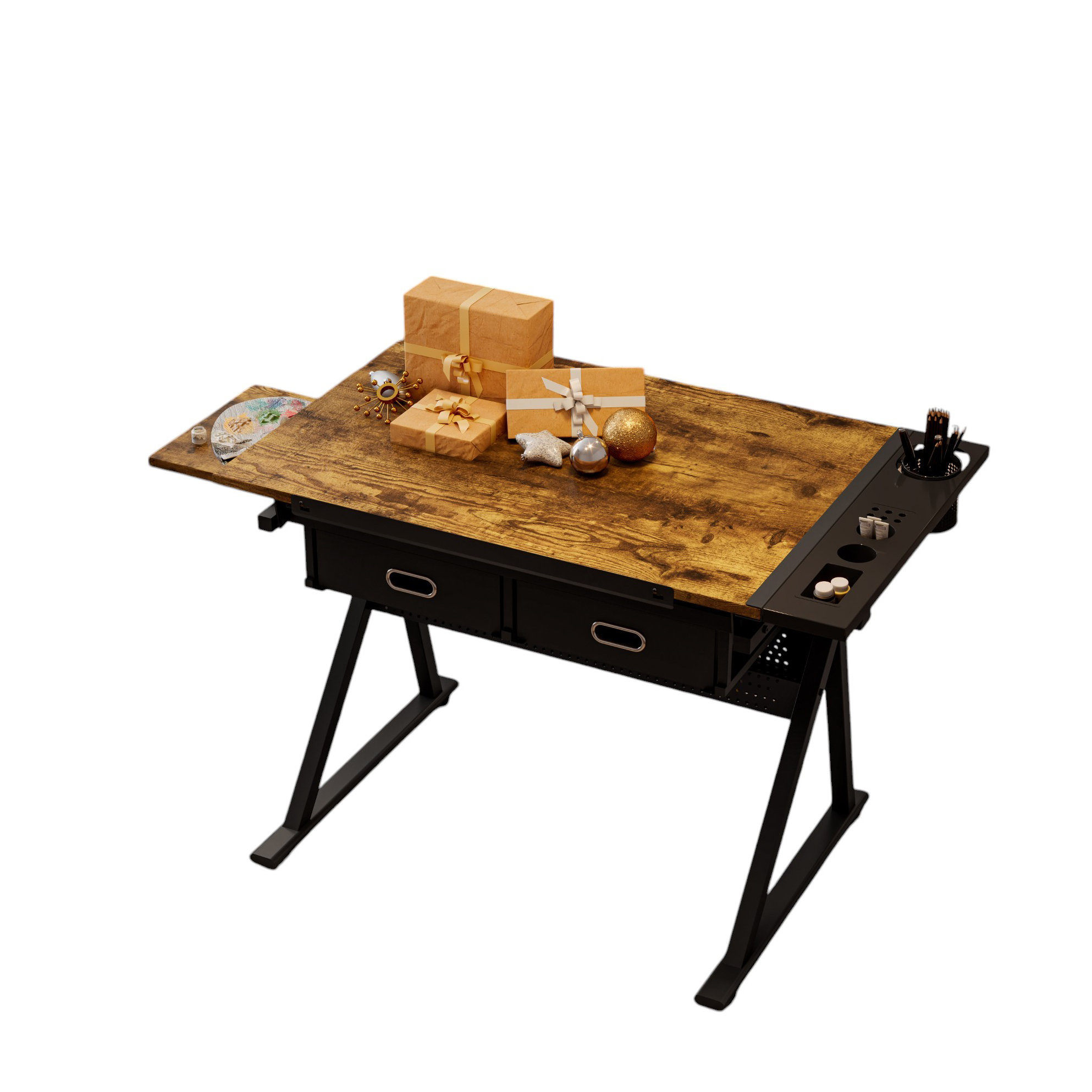 17 Stories Multifunctional Drawer Desk With Storage And Adjustable ...