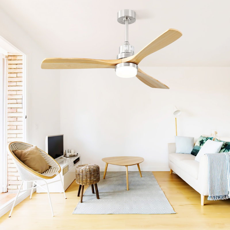 Indoor 52 Inch Ceiling Fan With Dimmable Led Light 6 Speed Remote 3 Wood Blade Reversible DC Motor For Bedroom