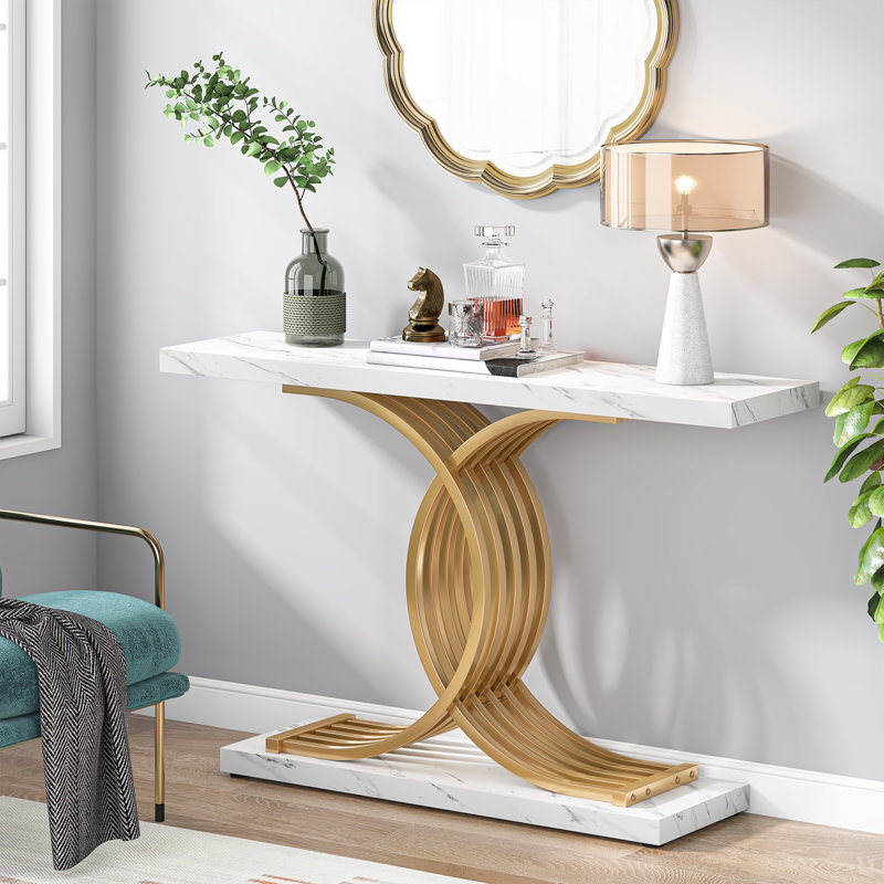 39.37'' Console Table, White Faux Marble/Gold