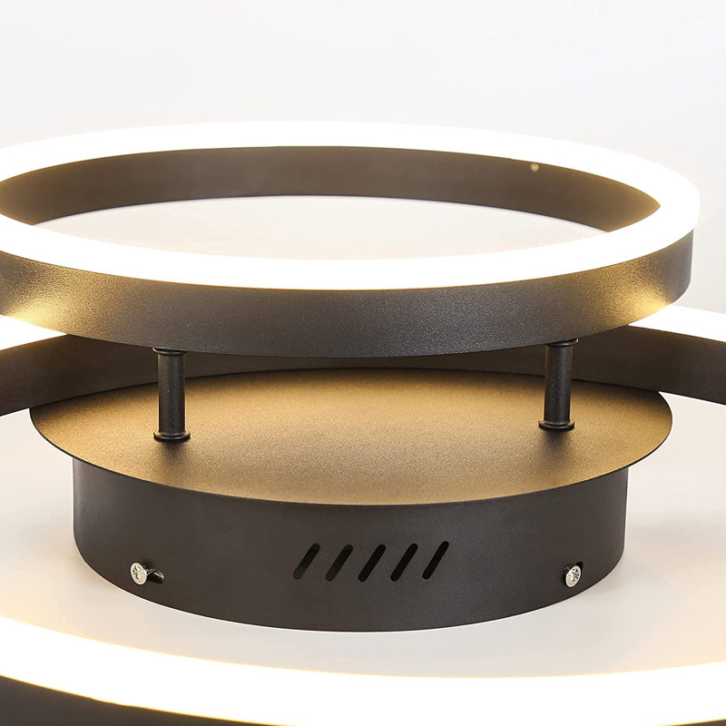 Black Dimmable LED Ceiling Light with Acrylic Rings Design, 12'' H X 59'' W X 40'' D, 2