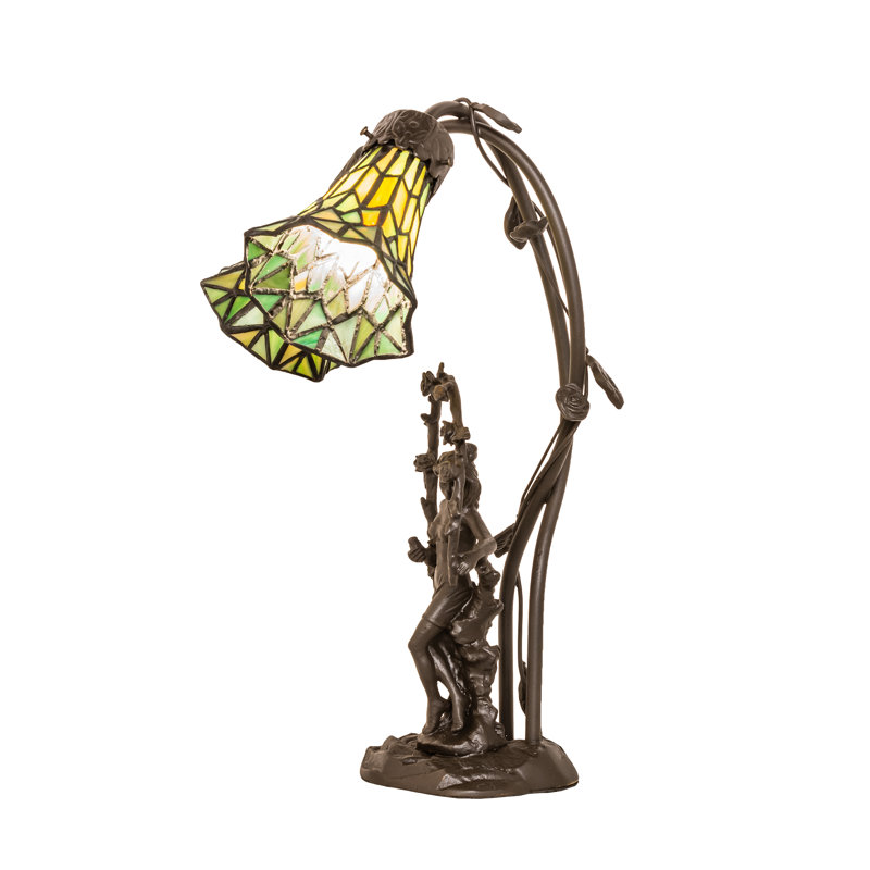 17" High Stained Glass Pond Lily 2 Light Trellis Girl Accent Lamp