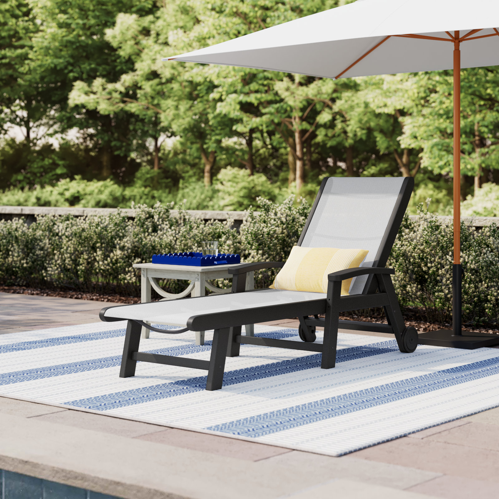 POLYWOOD® Coastal 28" Patio Chaise Lounge, Black, White