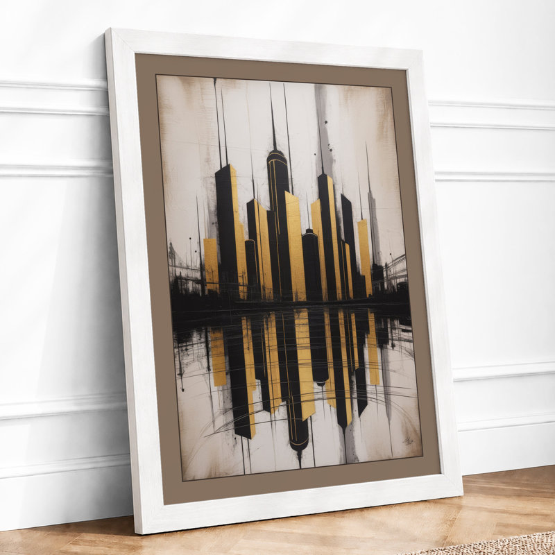 City Reflected Art Deco - Framed Print, A3 - 42.0 x 29.7 cm, White