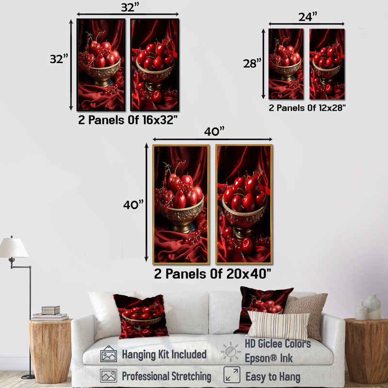 «Radiant Red Orchard Apple Opulence», ensemble de 2 impressions sur toile de fruits, H 28 po x l 25 po, Toile tendue