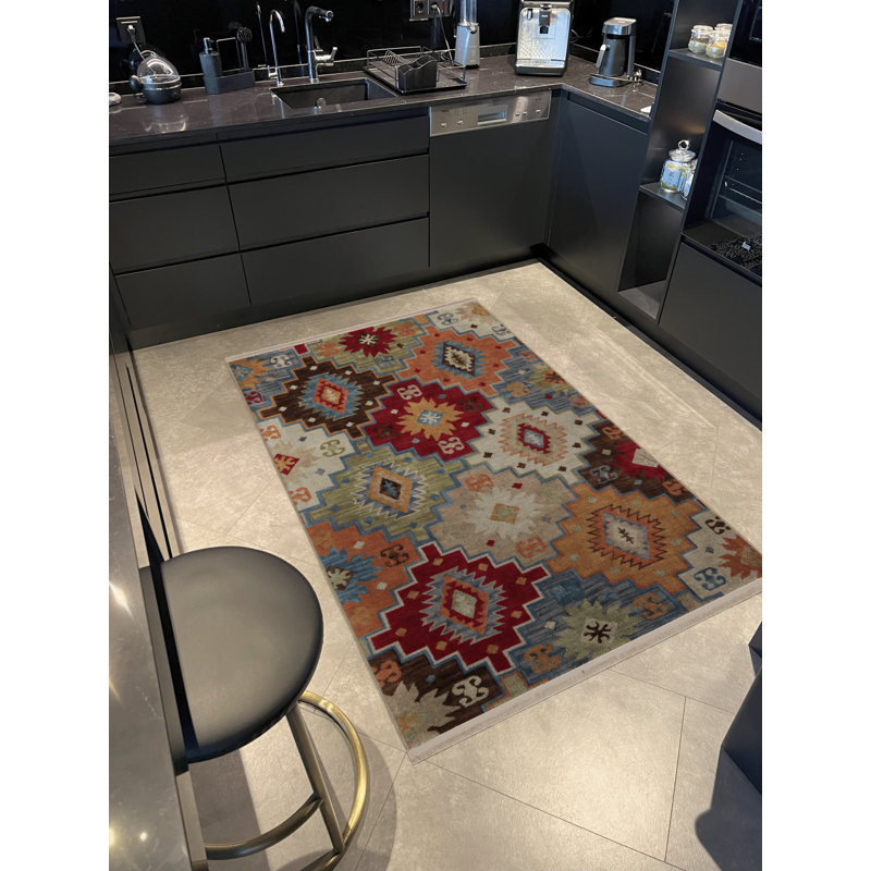 Tapis décoratif moderne multicolore à motif géométrique, Rectangle 5 pi 1,02 po x 7 pi 6,55 po