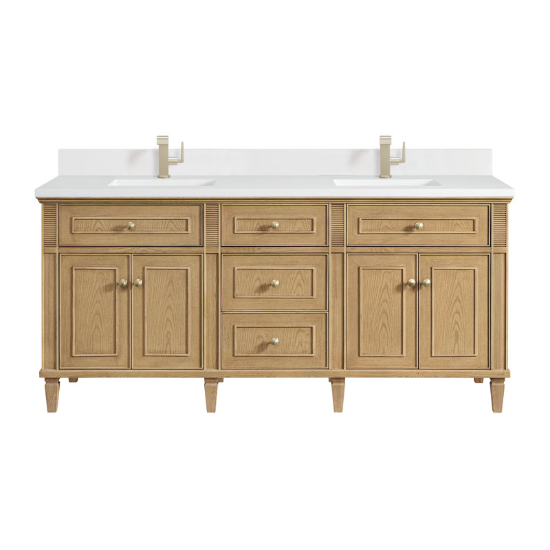 Lorelai 72'' W Double Vanity, Light Natural Oak, White Zeus, 8" Widespread