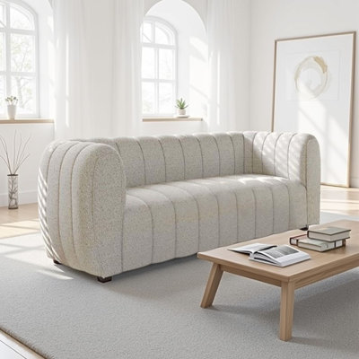 Hery Loveseat, 65 Inch, Boucle, Vertical Channel Tufted Details