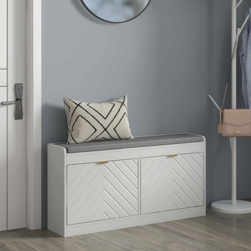 Upholstered Bench with 2 Flip Drawers