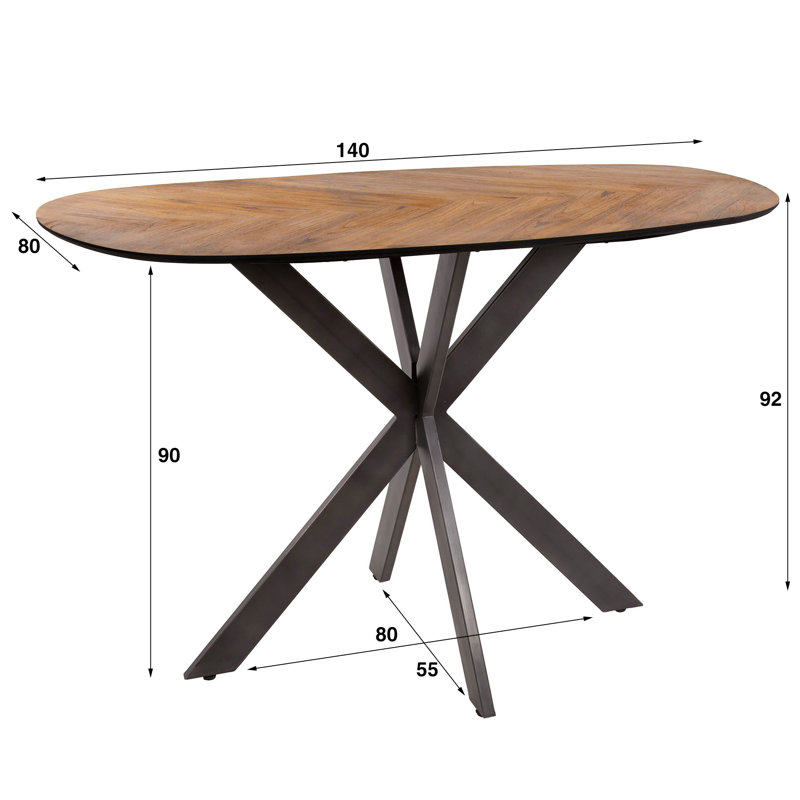 Analayah Teak Solid Wood Top Metal Base Dining Table