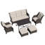 Ensemble de conversation de patio en osier 6 pièces avec coussins, canapé 3 places, chaises, repose-pieds et table basse en métal 6 pièces-454177596-454177592