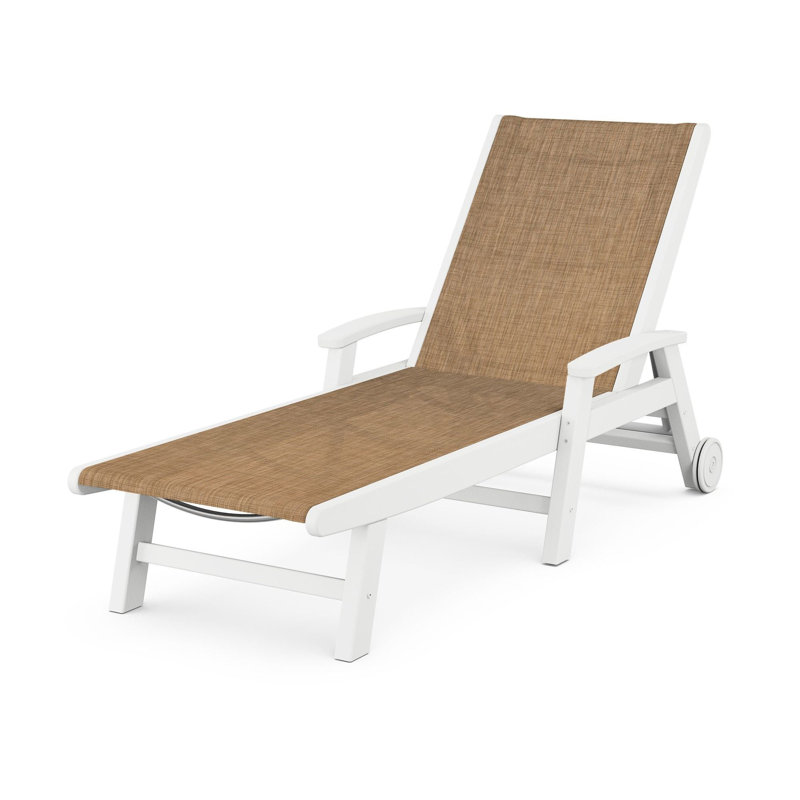 POLYWOOD Coastal Chaise with Wheels, White, Dune Burlap Revolution®