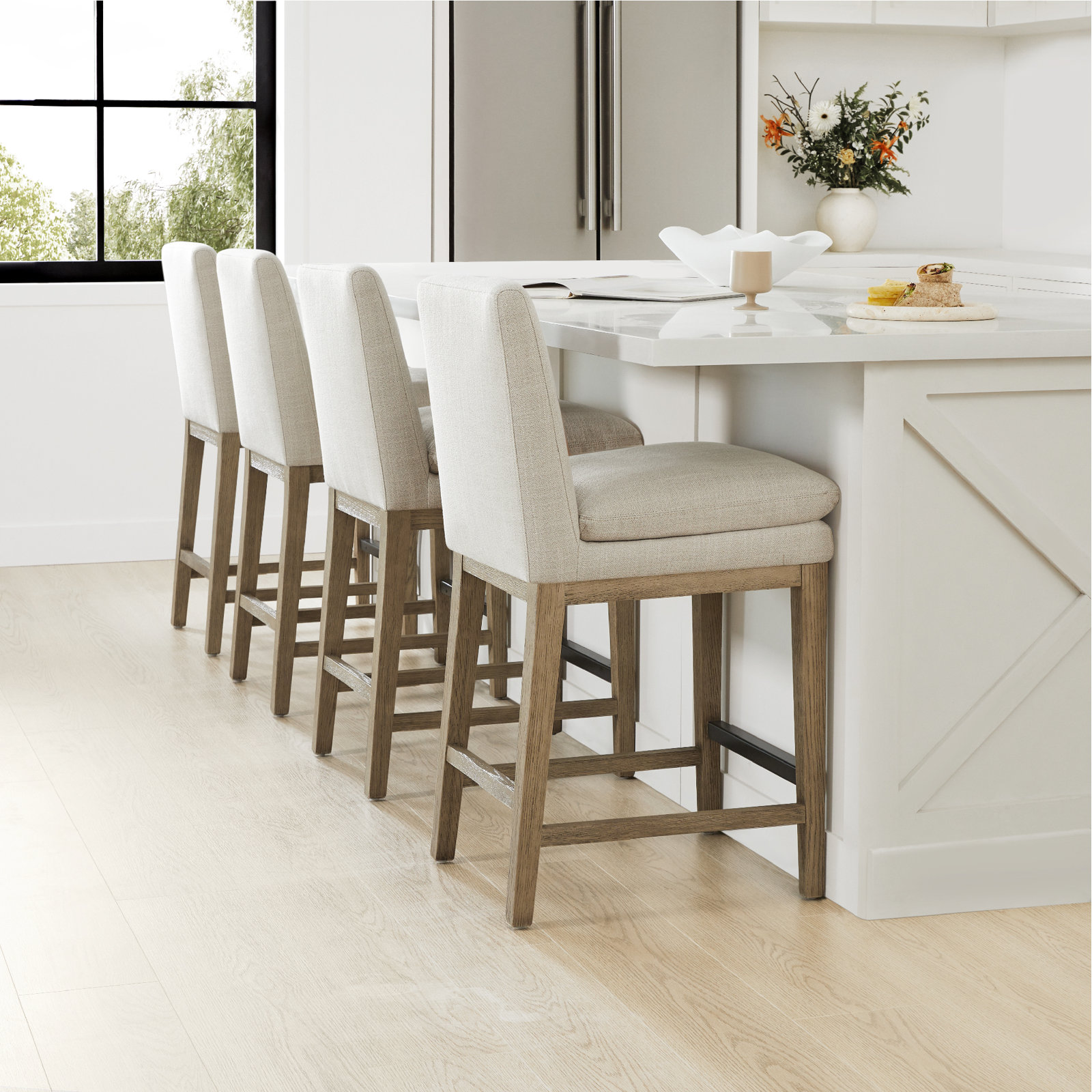 Bethea 26" Bar Stool, Effie Linen Performance Linen, Graywash