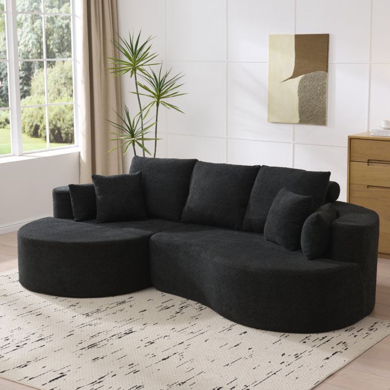 Boneless 106 In. 2 Piece Fabric Cloud Curved Sectional Boucle Sofa,Chaise Lounge, Black Boucle