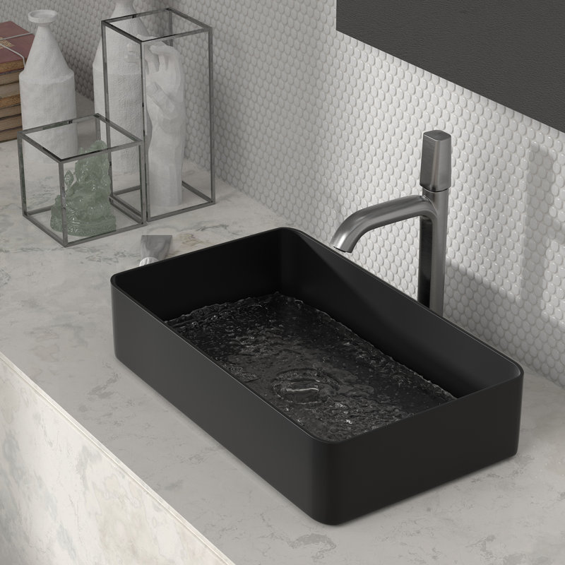 24" Rectangular Melamine Countertop Bathroom Vanity Vessel Sink(Drain not Included), Matte Black