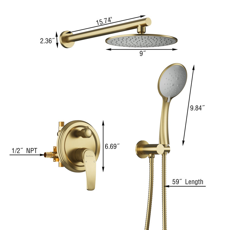 All-In-One Kit with Rough in-Valve, Brushed Gold