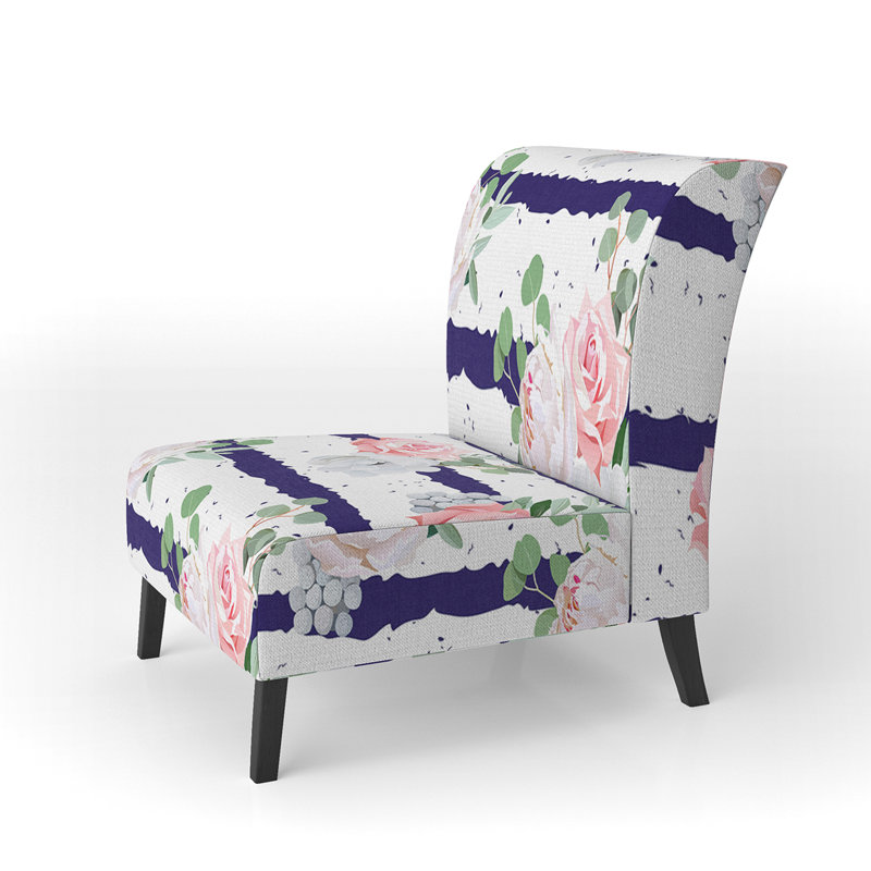 Fauteuil de chambre rembourré à motifs blanc et bleu