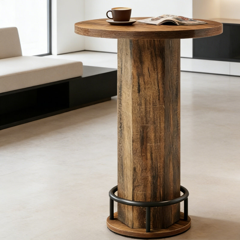 Table de bar ronde en bois massif et métal | Table d'appoint style industriel | Table de pub moderne et rustique pour bar, salon ou salle à manger