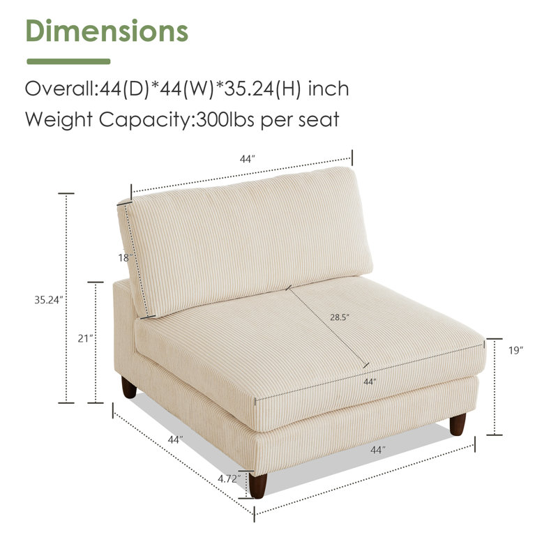 Fauteuil double rembourré sans accoudoirs, Blanc