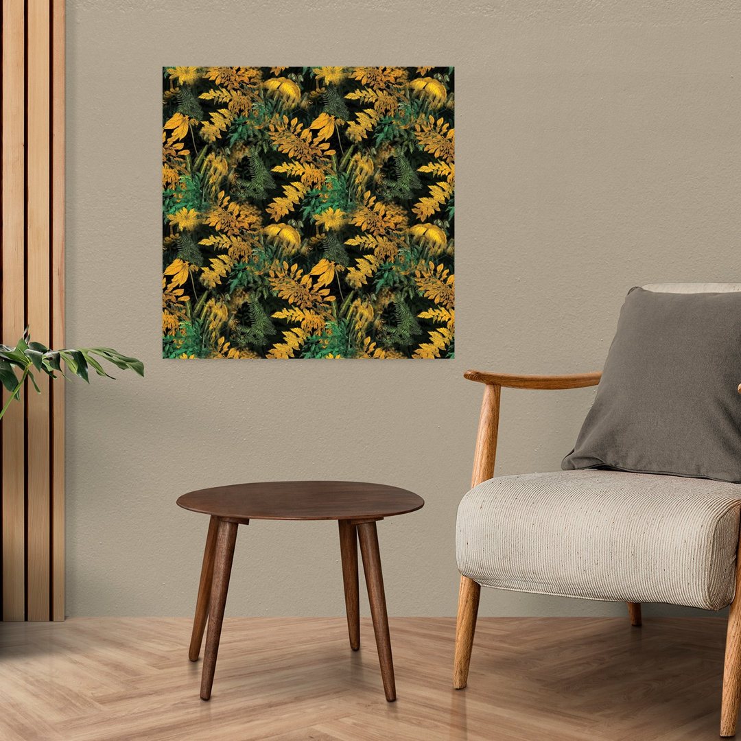 Lush Golden Jungle Foliage Abstract Contemporary Flower Nature Wall Art Print