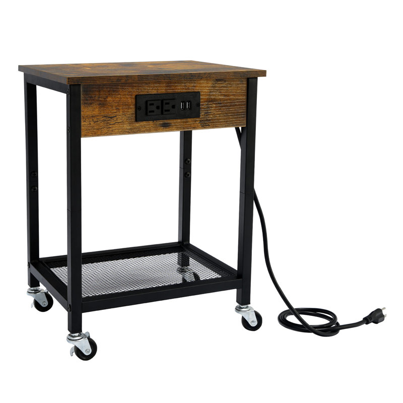 End Table and Built-In Outlets, Brown
