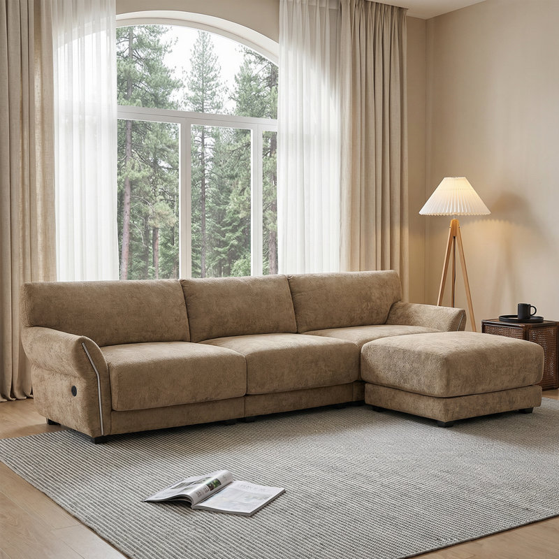 110" L-shaped Modular Sectional Sofa With Usb Charger And Ottoman, Brown