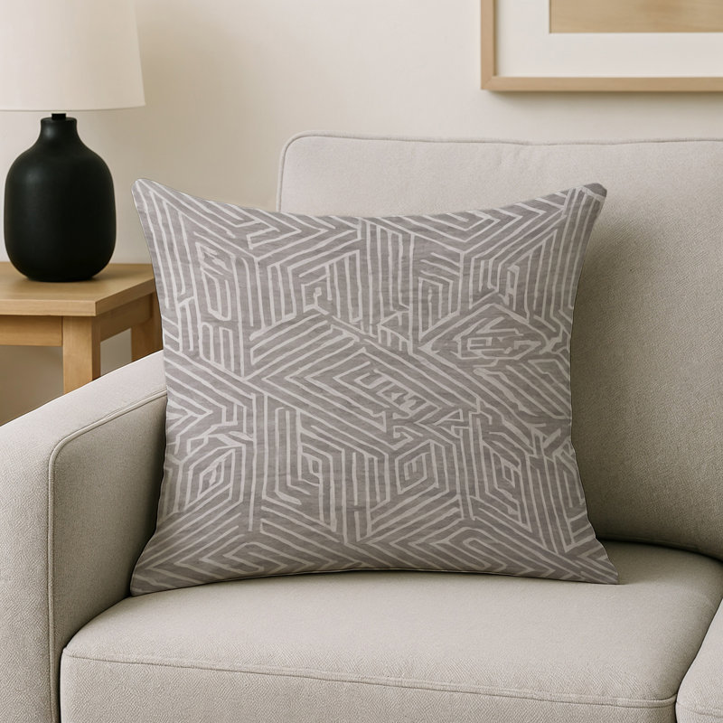 Coussin décoratif intérieur et extérieur Modern, Gris / beige / géométrique blanc 3, Carré 16 po
