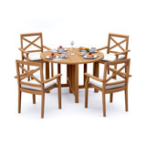 3 Pcs Grade-A Teak Wood Dining Set: 48" Round Butterfly Table And 2 Granada Stacking Arm Chairs #11GR0902
