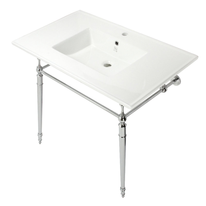 Kingston Brass Edwardian 37-Inch Ceramic Console Sink with Brass Legs, Single, White/Polished Chrome