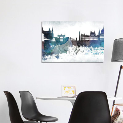 Budapest Bluish Skyline by WallDecorAddict - Wrapped Canvas Print