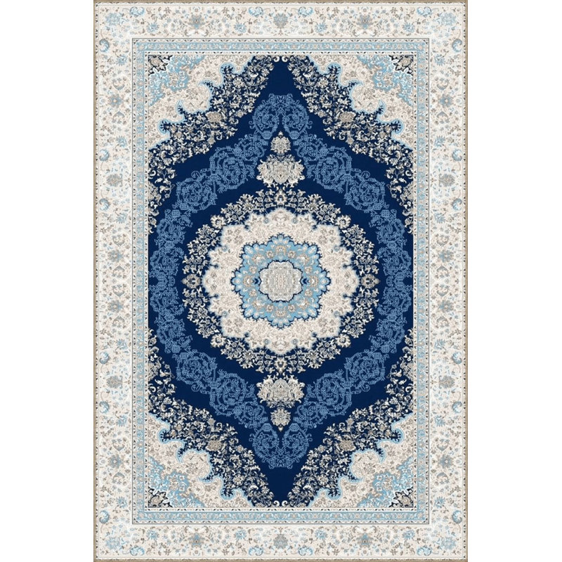 Tapis décoratif bleu à motif floral, Rond 4 pi