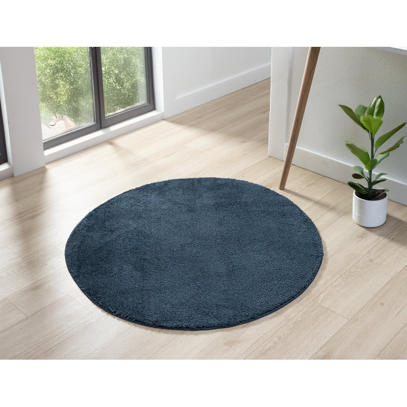 Taeler Washable Modern Living Room Rug Polyester Plain - Anti-Slip Felt Backing Carpet Bedroom-Hallway, Navy, Round 100 cm