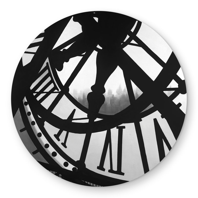 Giant Clock in Orsay Museum - Black & White Round Rug