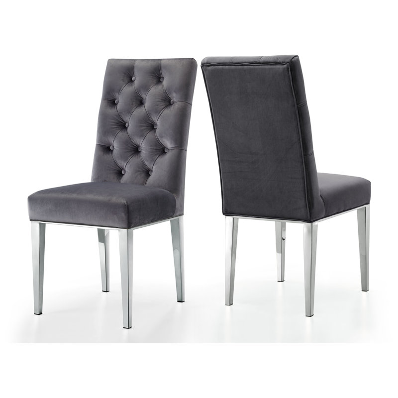 Marshall 19.5'' H Tufted Velvet Upholstered Side Chair, Grey Velvet