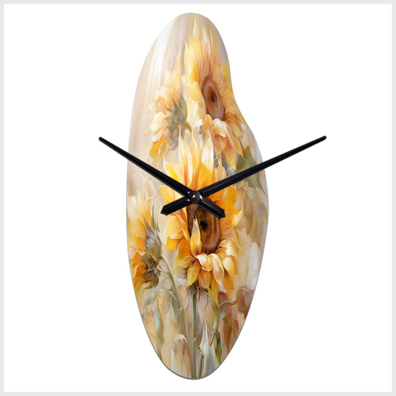 Impression romantique de tournesol beige - Impression de l'horloge murale en métal de forme irrégulière, tournesols asymétriques traditionnels