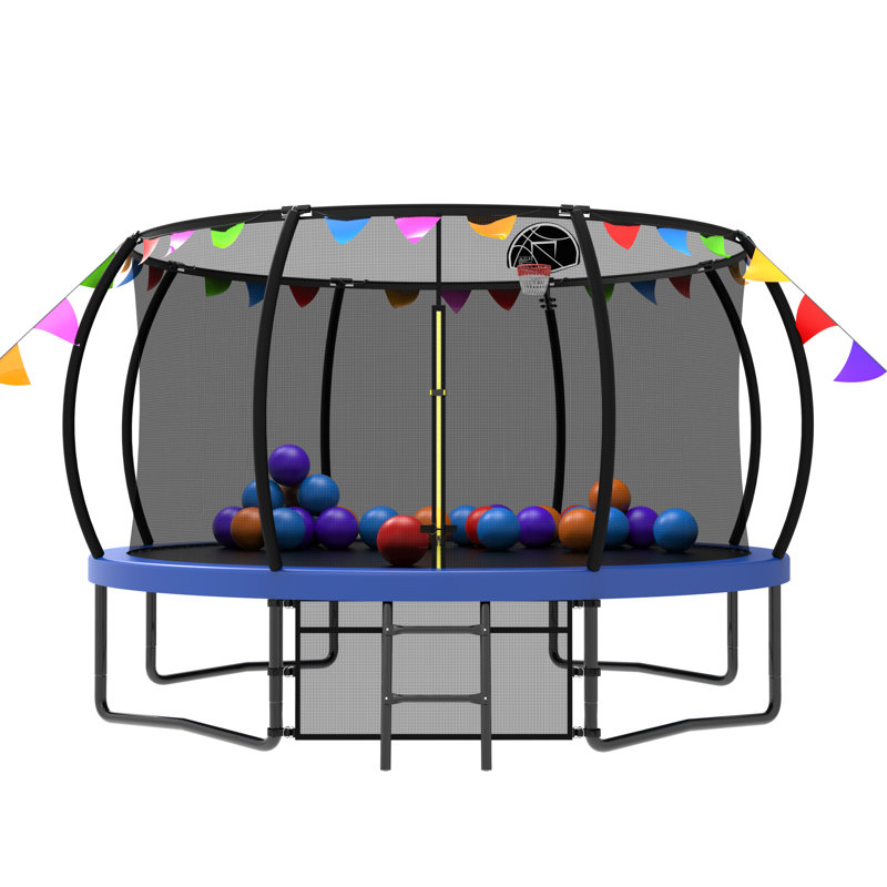 Trampoline de jardin rond de 12 pi avec filet de sécurité, panier de basketball et échelle