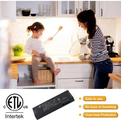 Lumières en bande VST de 16,4 pi d'épaisseur, ruban lumineux à DEL 24 V, 48 W, 2640 DEL, Ra 93+, pour armoires, homologué UL avec alimentation 48 W certifiée ETL et interrupteur tactile