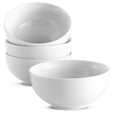 KooK 20 oz Ceramic Cereal Bowls, Set of 4, White