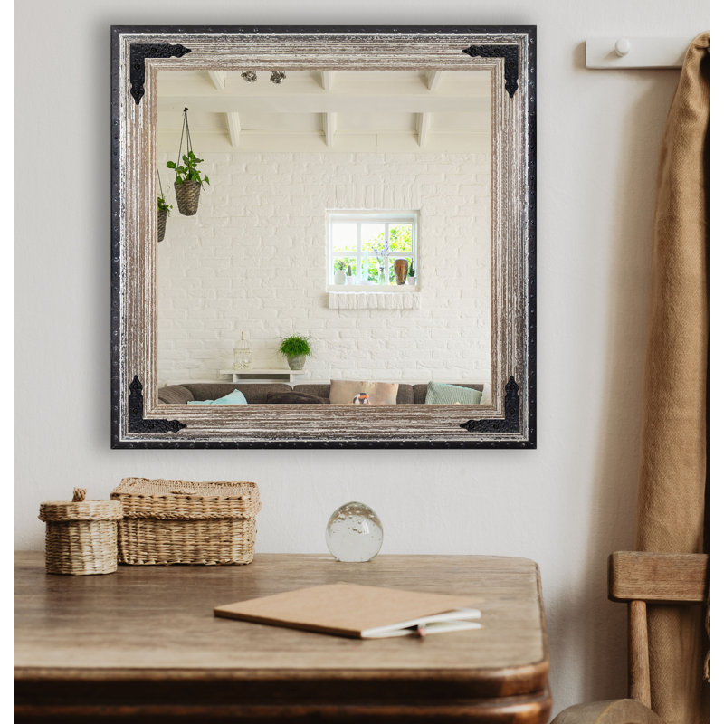 Umstead Solid Wood Flat Wall Mirror, 21.5" H x 21.5" W, Brown/Cream Distressed