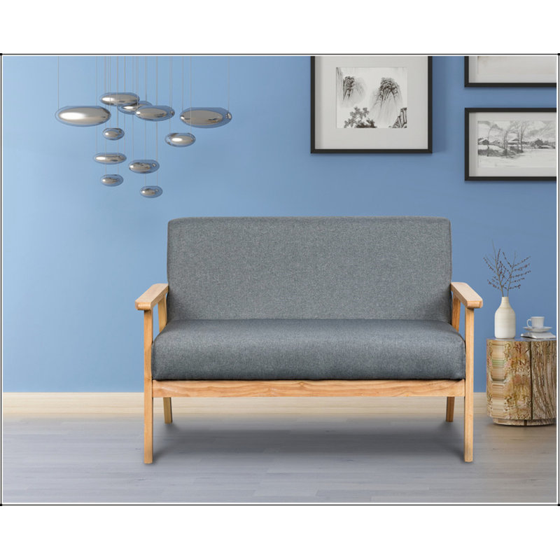45 Inch Wide Gray Loveseat with Solid Wood Frame for Small Space Living and Modern Decor, Natural Wood